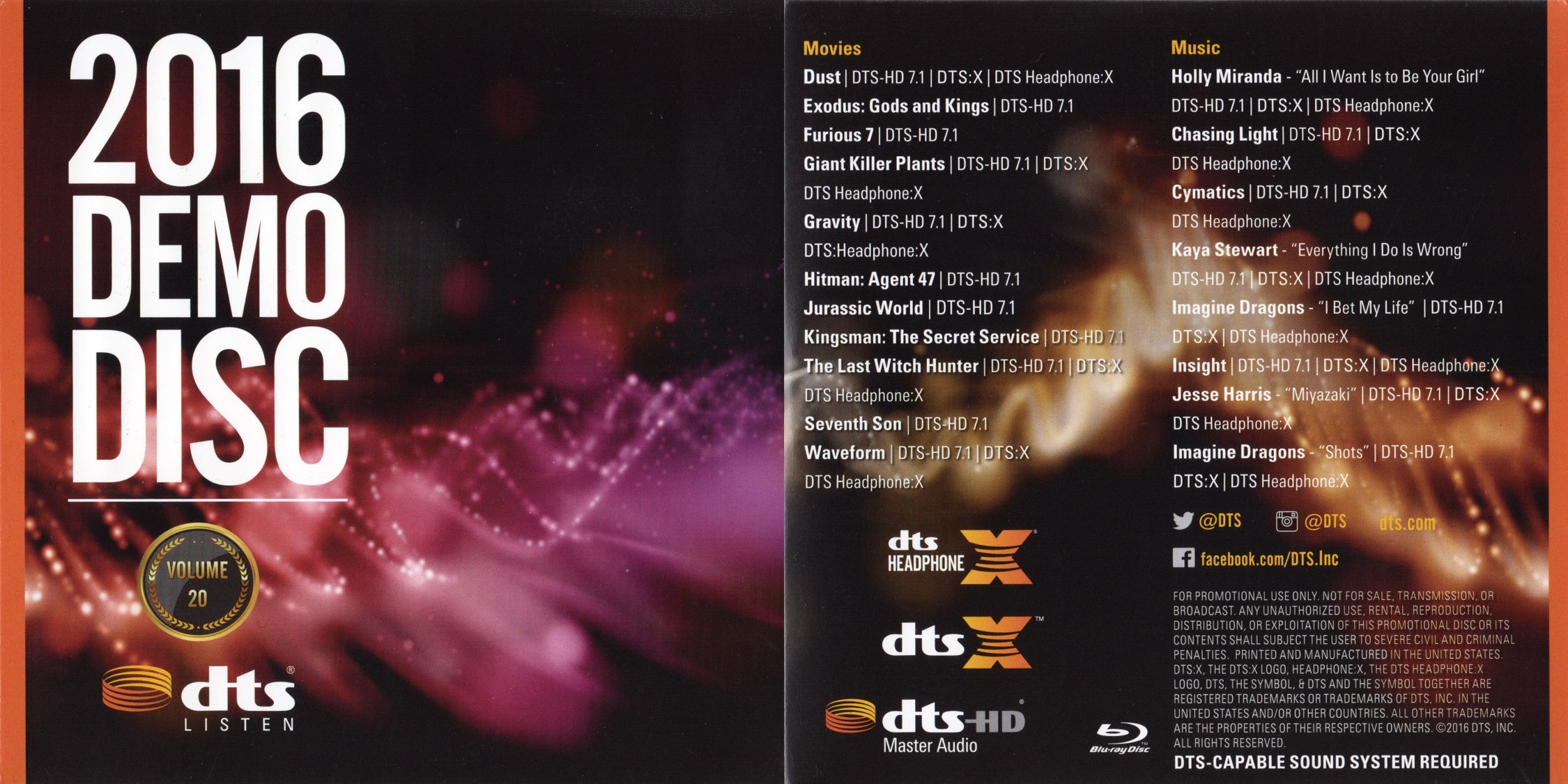 DTS蓝光演示碟 2016 DTS Demo Disc Vol.20 DTS-X DTS-HDMA 7.1
