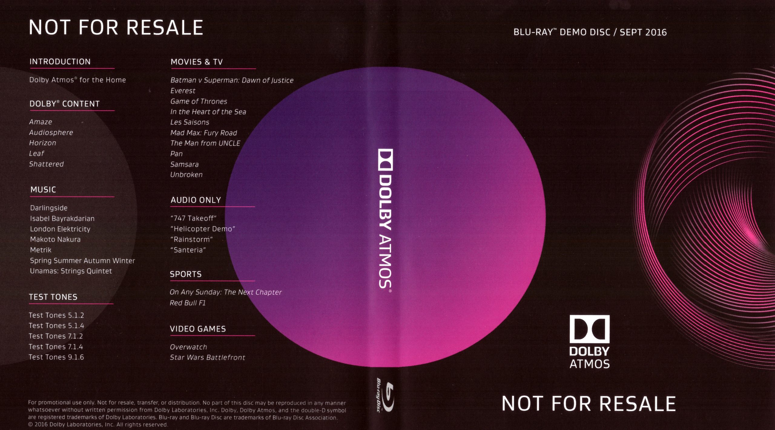 杜比全景声演示碟 第4版 2016 Dolby Atmos Blu-Ray Demo Disc Sep 2016 DolbyAtmos DolbyTrueHD 7.1